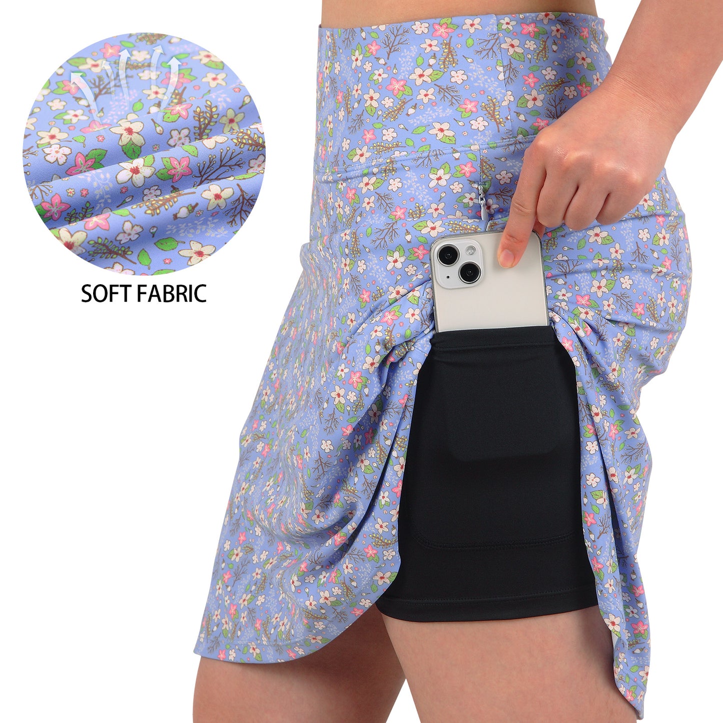 ANIVIVO Women's 20" Knee Length Skorts with Pockets Golf Tennis Skirt 2 Zipper Pockets High Waisted Built-In Shorts-Purple Floral