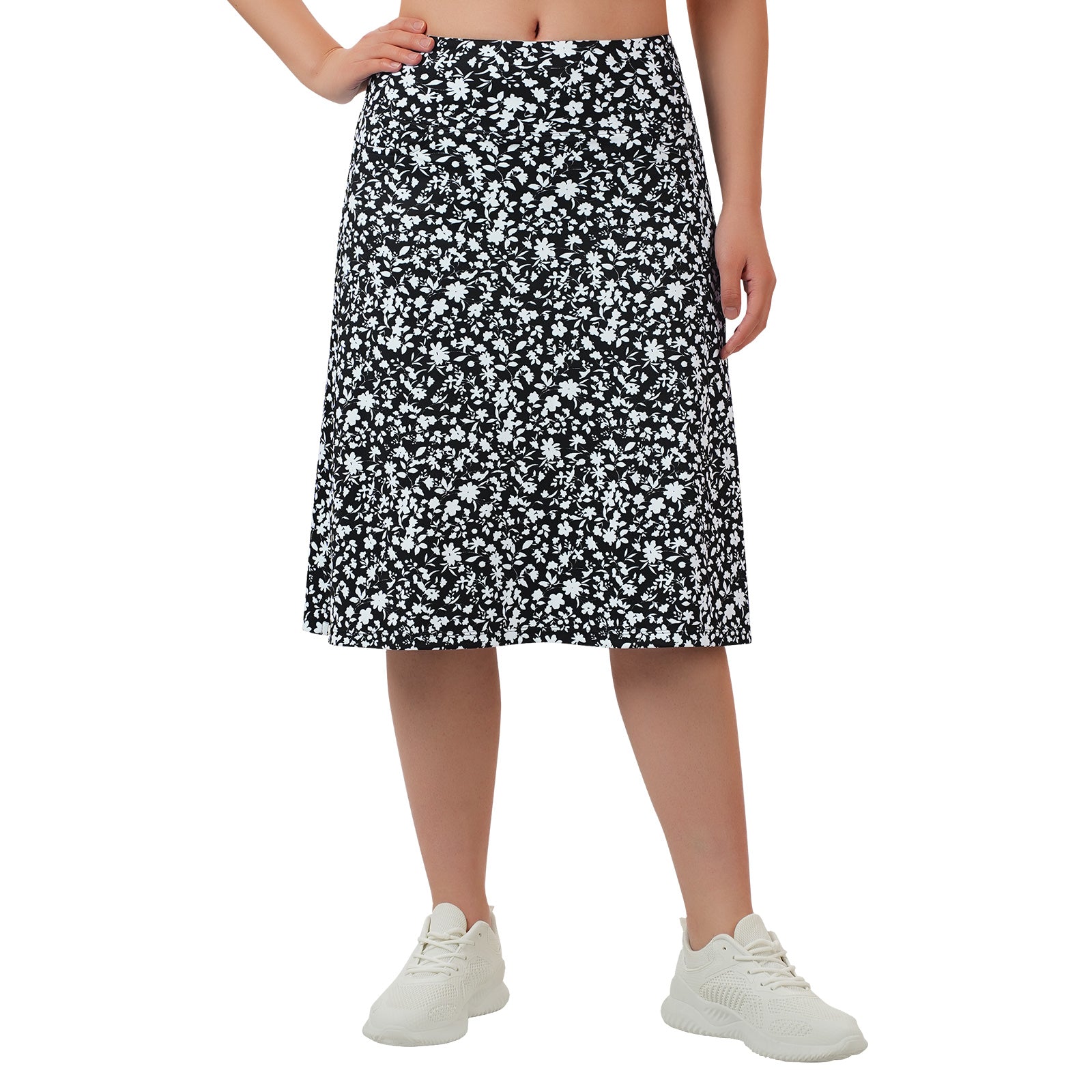 ANIVIVO Women's 24" Knee Length Skorts with Pockets Long Skorts Athletic Skirt 3 Pockets-Blackwhite Floral