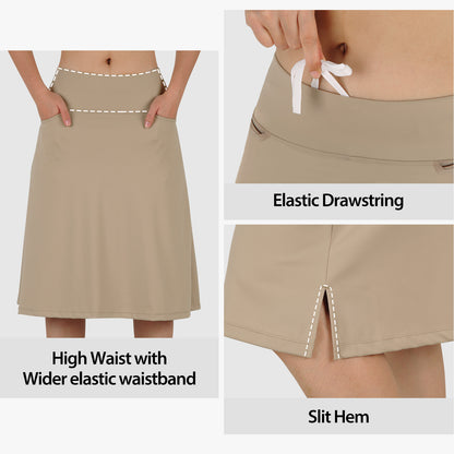ANIVIVO Women's 24" Knee Length Skorts with Pockets Long Skorts Athletic Skirt 3 Pockets-Khaki