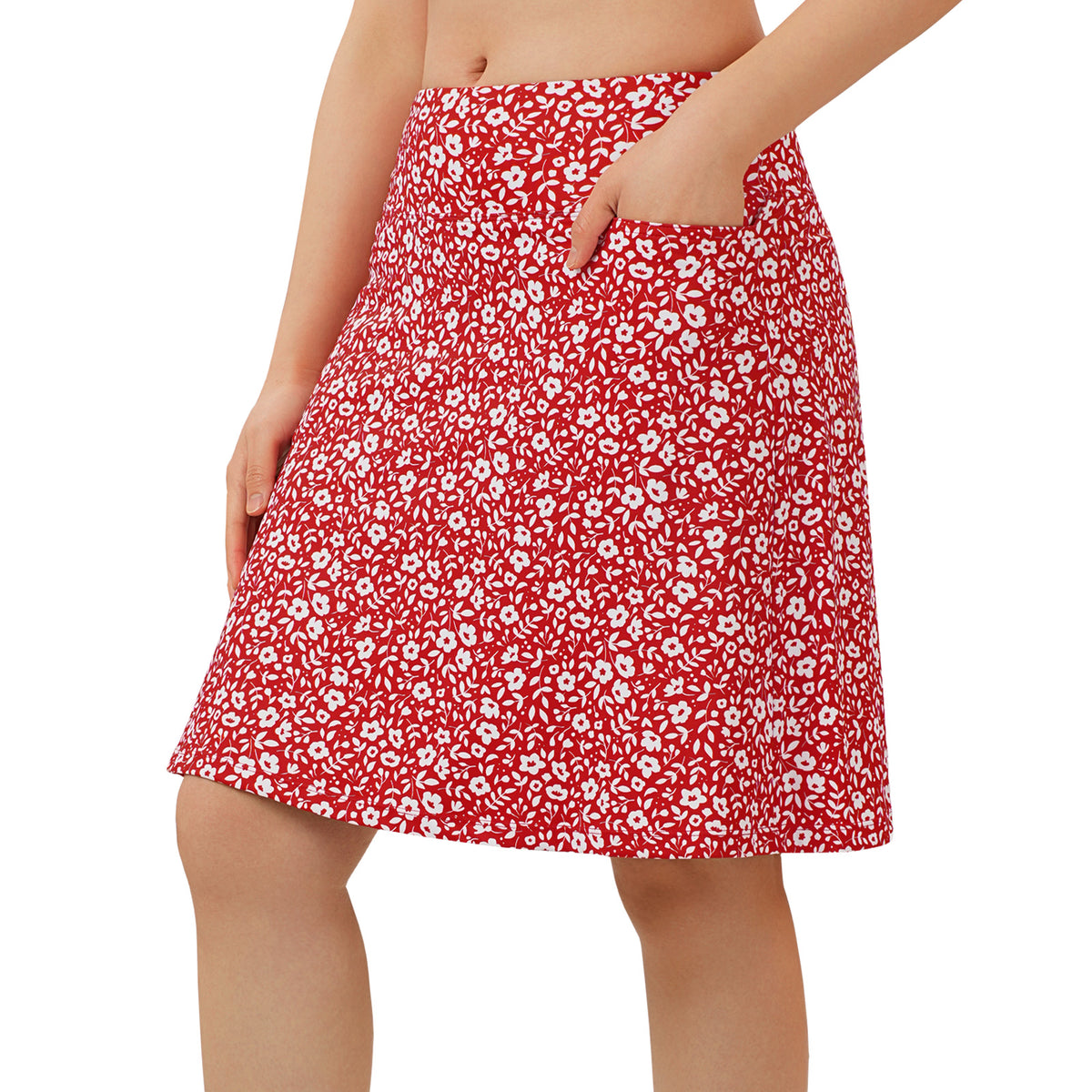 ANIVIVO Skorts for Women 20" Knee Length Tennis Skirts with Pocekts-Red Floral