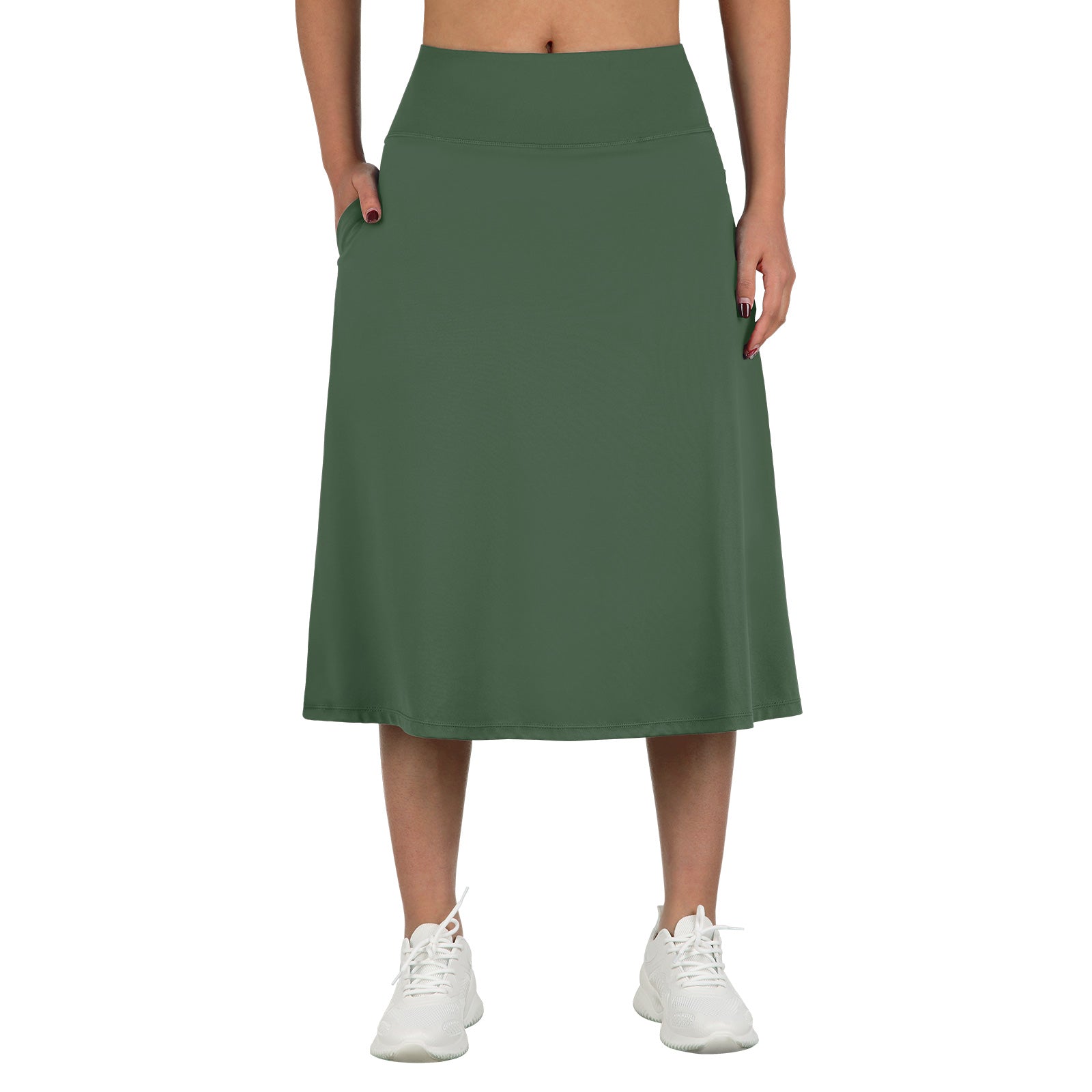 ANIVIVO Women 28" Midi Long Skorts Knee Length Athletic Skirt with Pocket-Armygreen