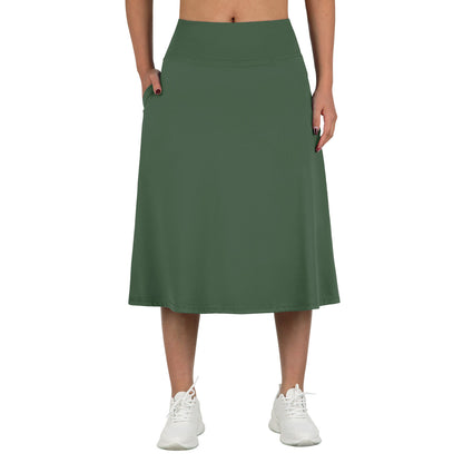 ANIVIVO Women 28" Midi Long Skorts Knee Length Athletic Skirt with Pocket-Armygreen