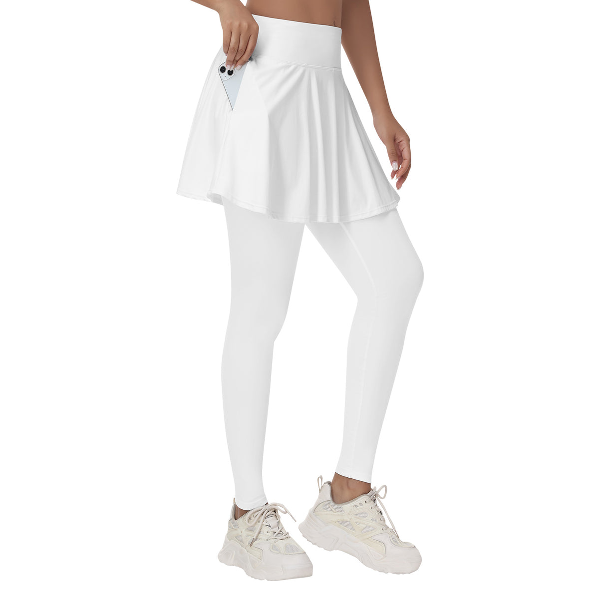 ANIVIVO Women Skirted Leggings Athletic Yoga Tennis Skirt with Legging Pleated, Pocket, Athletic, Exercise, Pickleball Clothes-White