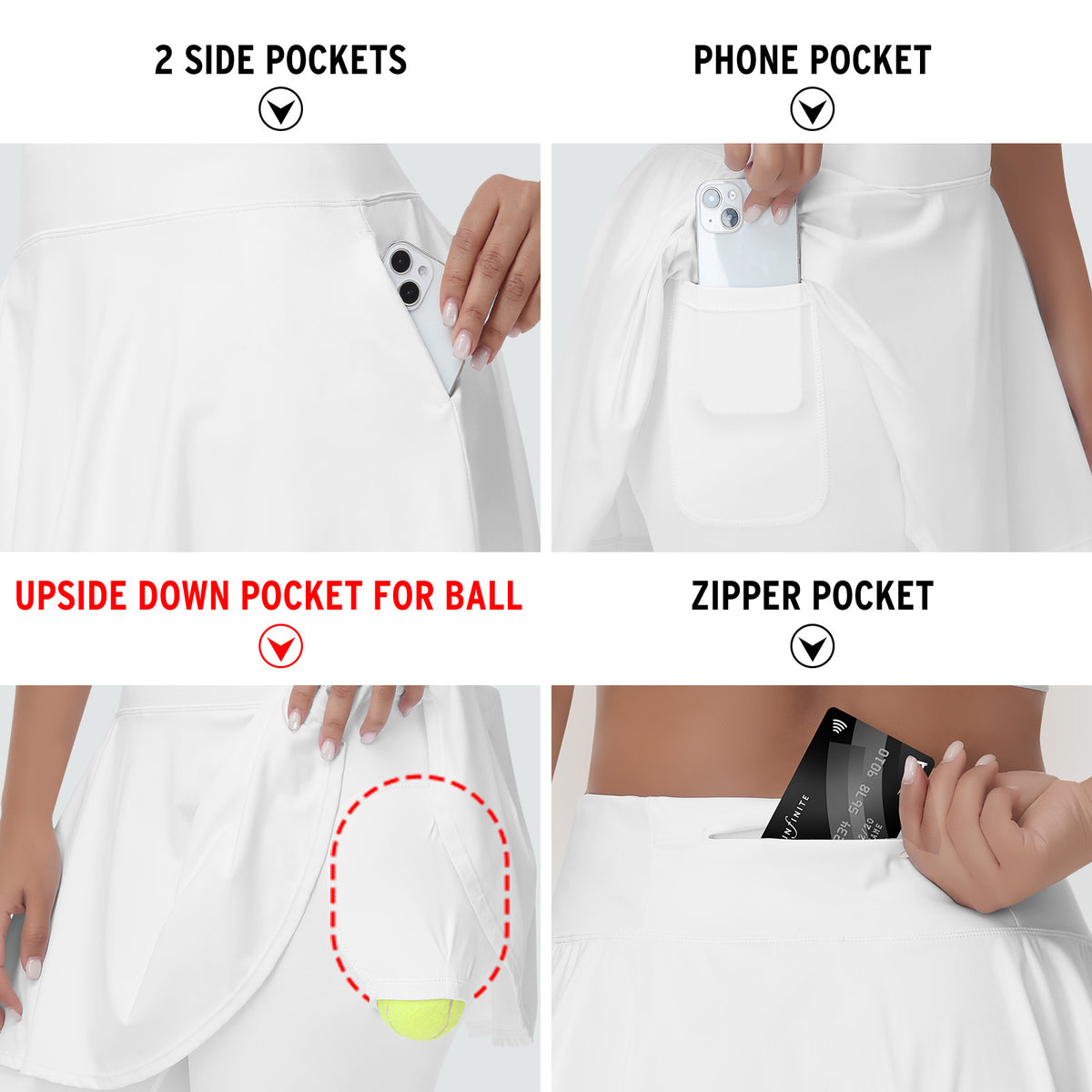 ANIVIVO Women Skirted Leggings Athletic Yoga Tennis Skirt with Legging Pleated, Pocket, Athletic, Exercise, Pickleball Clothes-White