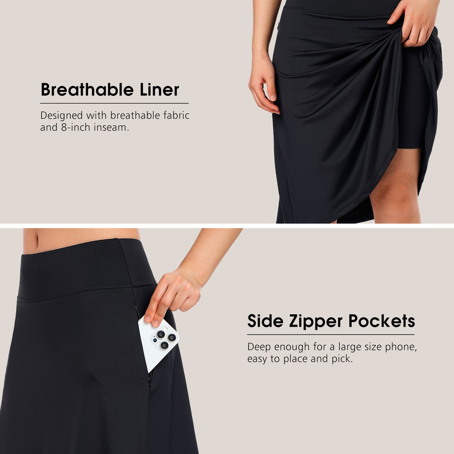 ANIVIVO Knee Length Skorts-Black
