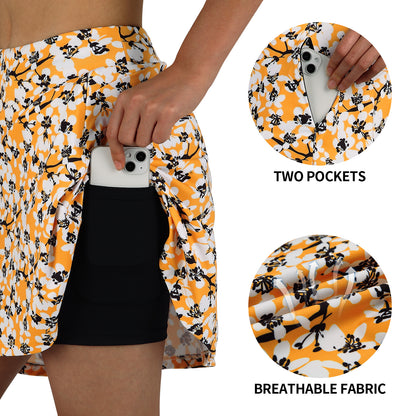 ANIVIVO Women's 20" Knee Length Skorts with Pockets Golf Tennis Skirt 2 Zipper Pockets High Waisted Built-In Shorts-Yellow Floral