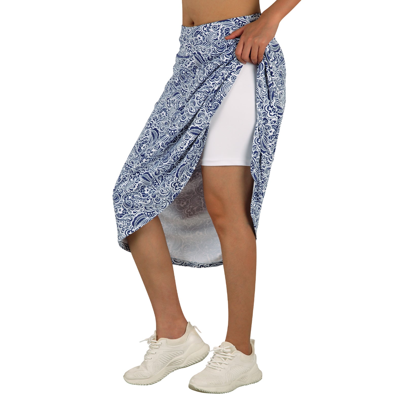 ANIVIVO Women 28" Midi Long Skorts Knee Length Athletic Skirt with Pocket-Bluefloral