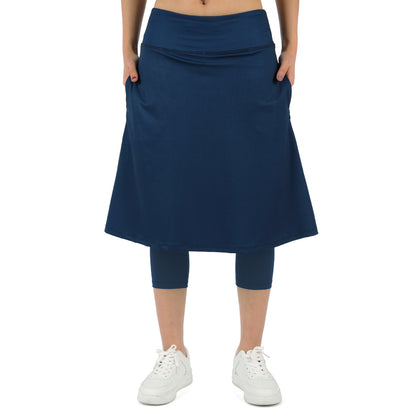 ANIVIVO Women Long Skirt with Leggings Skirted Leggings with Pockets High Waisted Zipper Pockets Modest Athletic skirt-Navy Blue