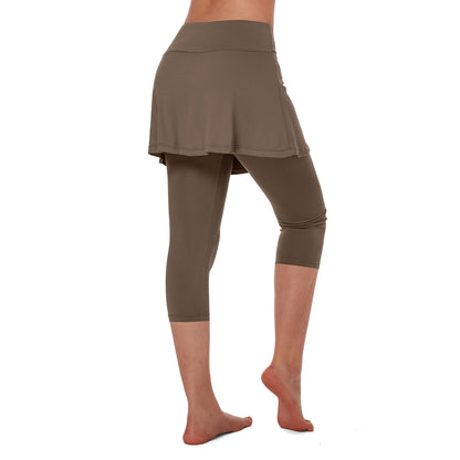 ANIVIVO Women Tennis Skirted Leggings Yoga Legging with Skirt-Brown