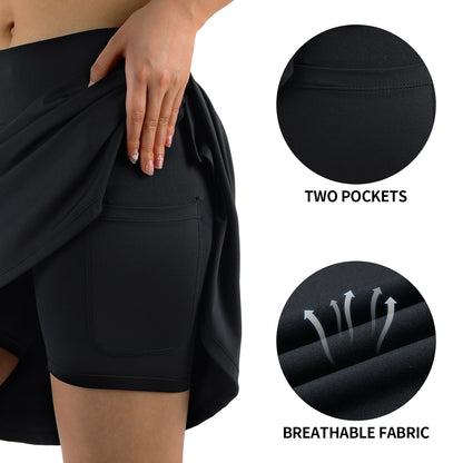 ANIVIVO Women's 20" Knee Length Skorts with Pockets Golf Tennis Skirt-Black
