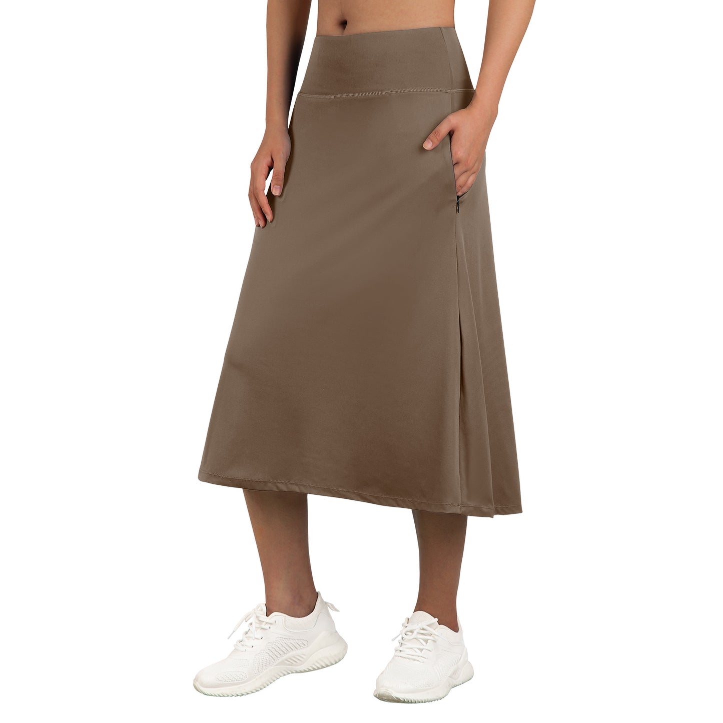 ANIVIVO Women 28" Midi Long Skorts Knee Length Athletic Skirt with Pocket-Brown