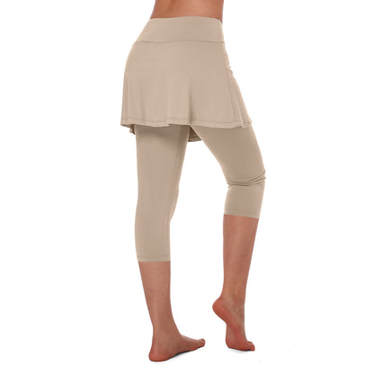 ANIVIVO Women Tennis Skirted Leggings Yoga Legging with Skirt-Khaki
