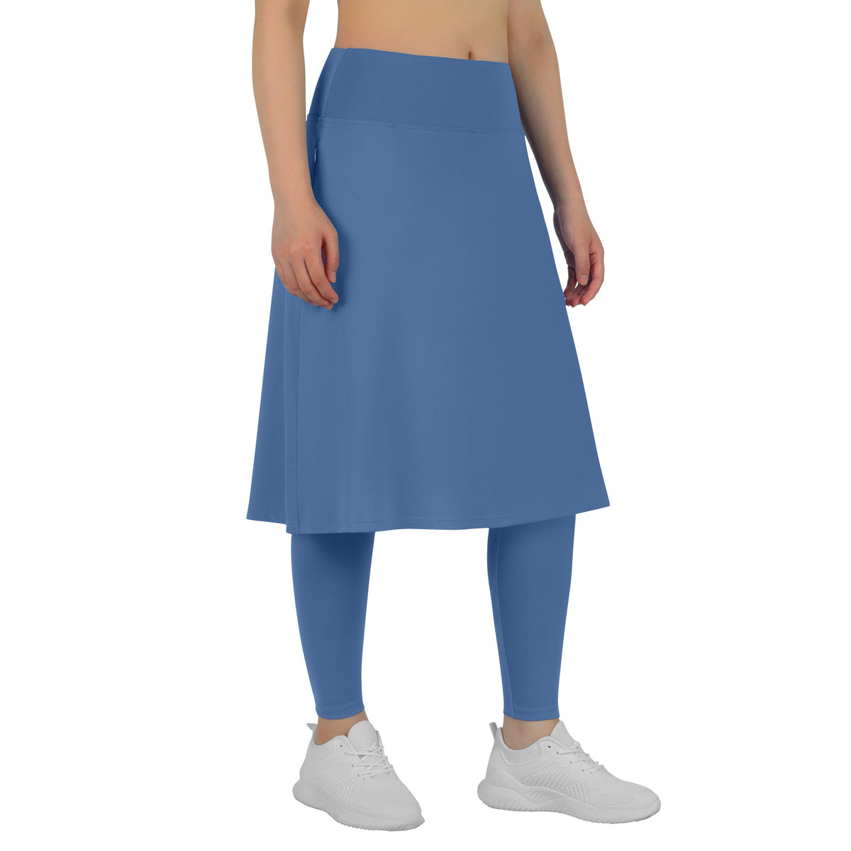 ANIVIVO Skirted Leggings for Women with Pockets Long Skirt with full Leggings 25"Knee Length with 2 Zipper Pockets-Steel Blue