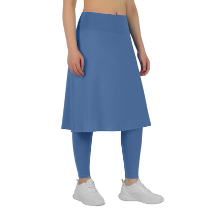 ANIVIVO Skirted Leggings for Women with Pockets Long Skirt with full Leggings 25"Knee Length with 2 Zipper Pockets-Steel Blue