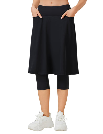 ANIVIVO 24" Long Skirted Leggings for Women Capris Leggings-Black
