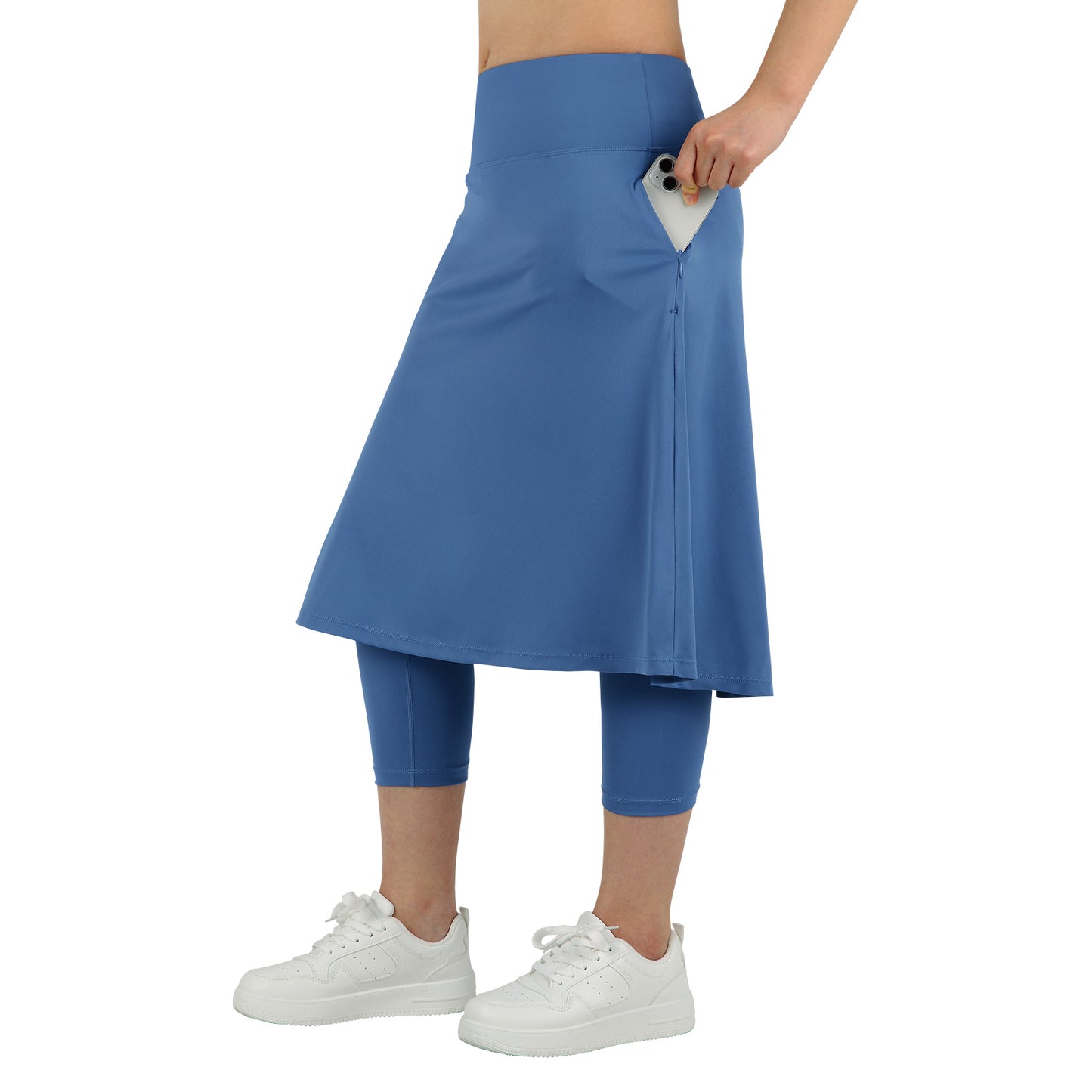 ANIVIVO Women Long Skirt with Leggings Skirted Leggings with Pockets High Waisted Zipper Pockets Modest Athletic skirt-Steel Blue