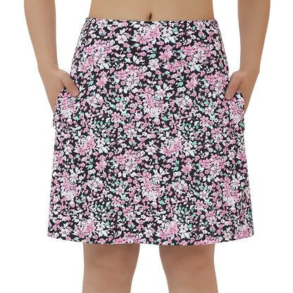 ANIVIVO Women's 20" Knee Length Skorts with Pockets Golf Tennis Skirt 2 Zipper Pockets High Waisted Built-In Shorts-Blackpink Flower