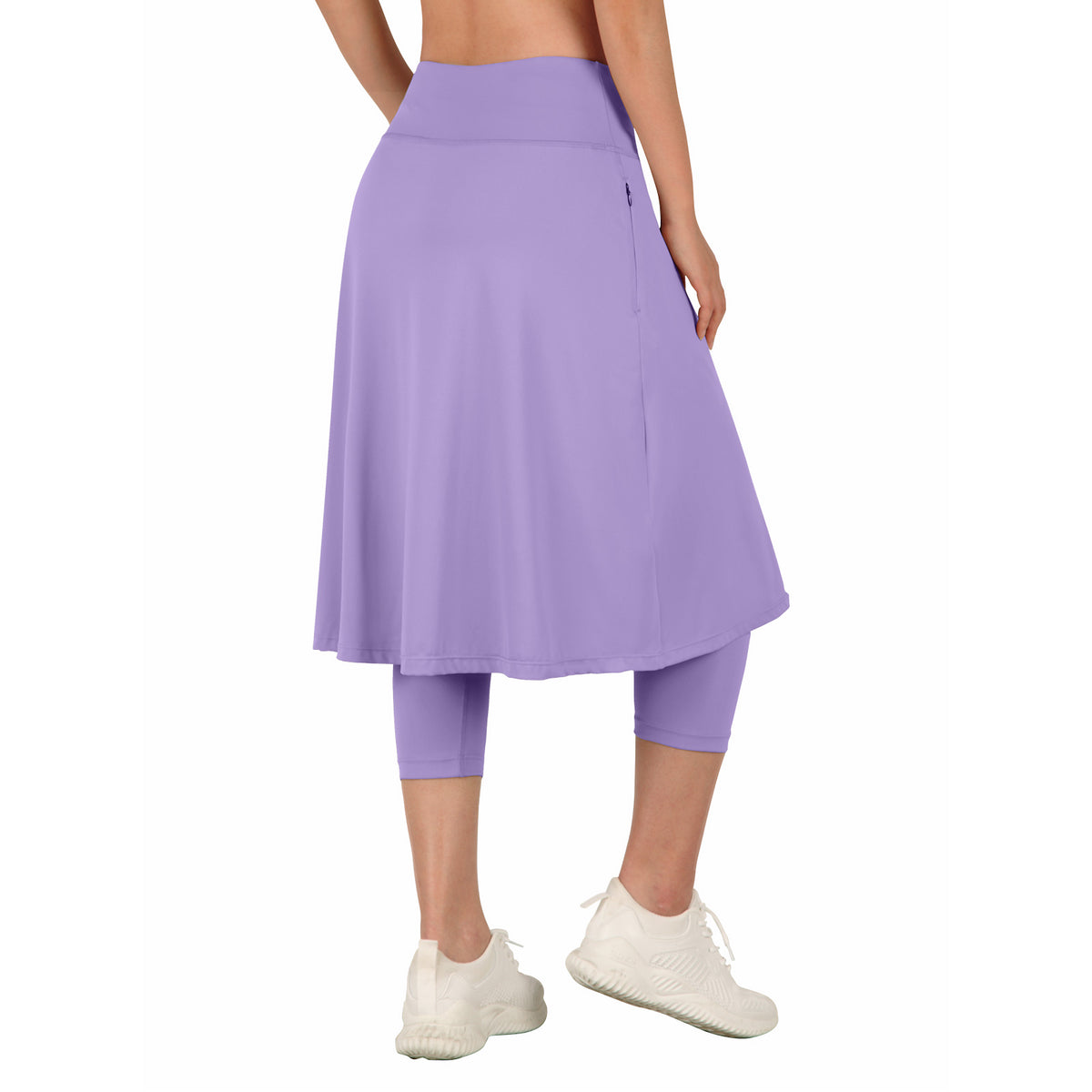 ANIVIVO Women Long Skirt with Leggings Skirted Leggings with Pockets High Waisted Zipper Pockets Modest Athletic skirt-Light Purple