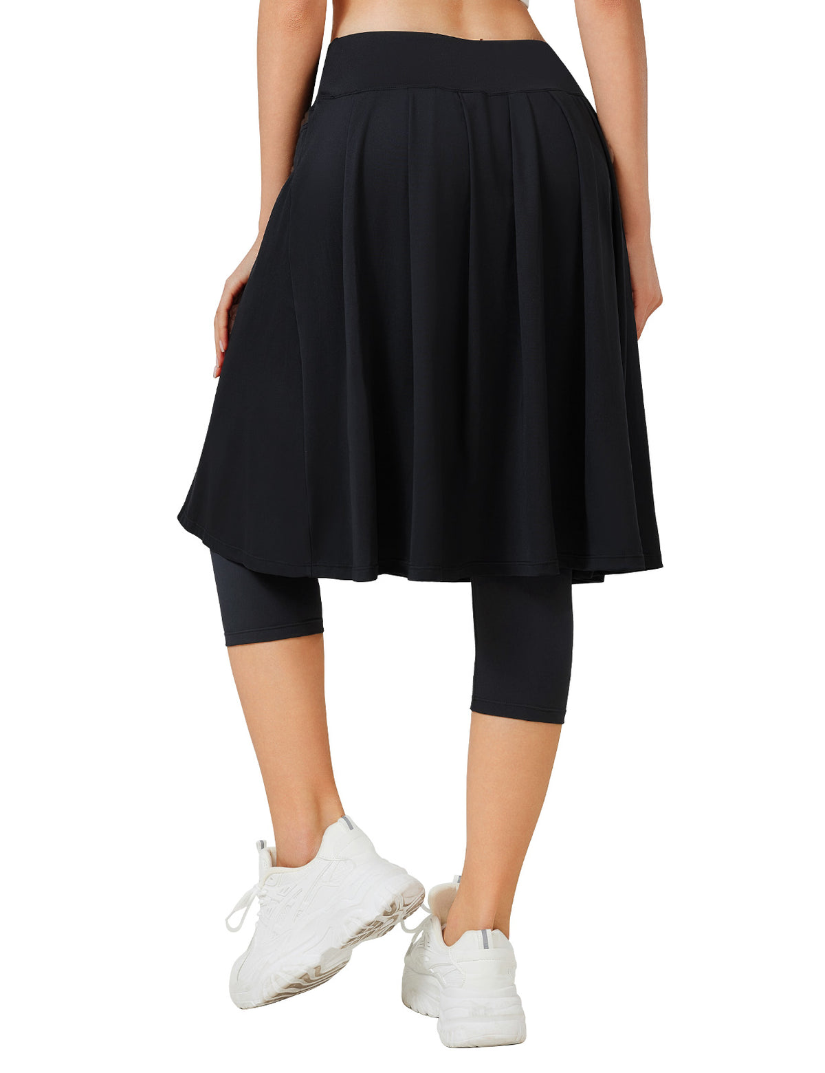 ANIVIVO 24" Long Skirted Leggings for Women Capris Leggings-Black