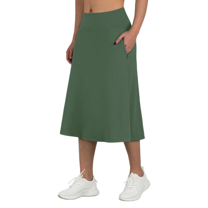 ANIVIVO Women 28" Midi Long Skorts Knee Length Athletic Skirt with Pocket-Armygreen