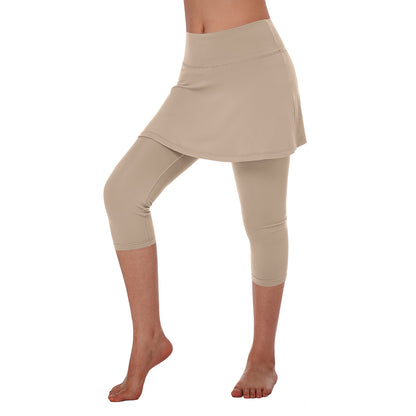 ANIVIVO Women Tennis Skirted Leggings Yoga Legging with Skirt-Khaki