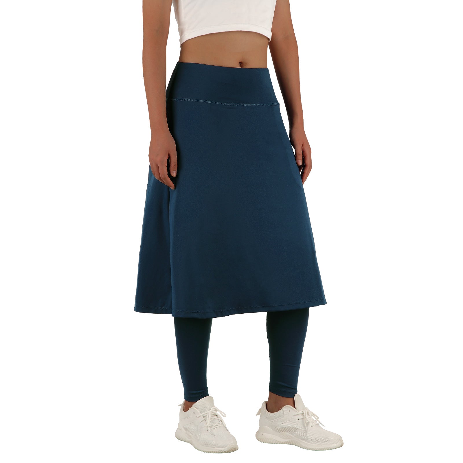ANIVIVO Skirted Leggings for Women with Pockets Long Skirt with full Leggings 25"Knee Length with 2 Zipper Pockets-Navy Blue