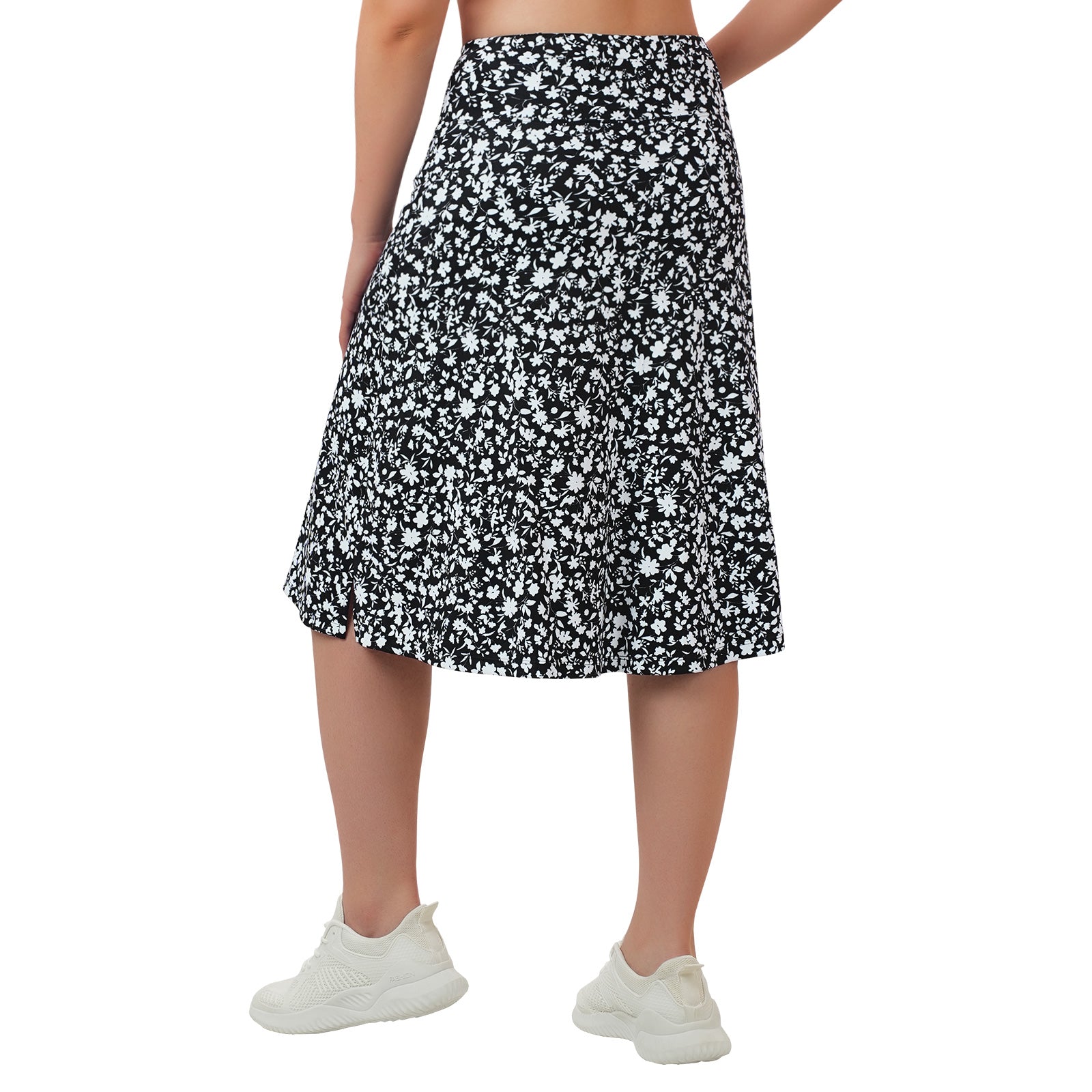 ANIVIVO Women's 24" Knee Length Skorts with Pockets Long Skorts Athletic Skirt 3 Pockets-Blackwhite Floral