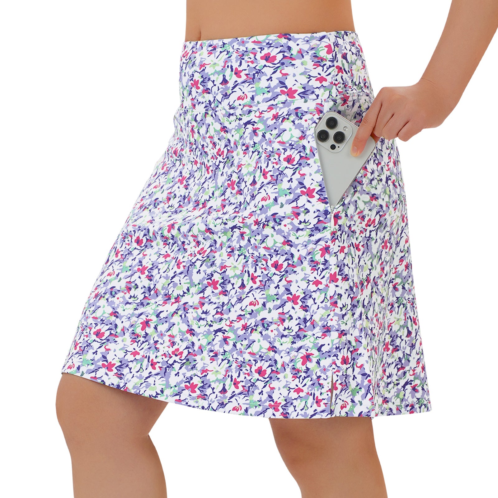 ANIVIVO Women's 20" Knee Length Skorts with Pockets Golf Tennis Skirt 2 Zipper Pockets High Waisted Built-In Shorts-Abstract Floral