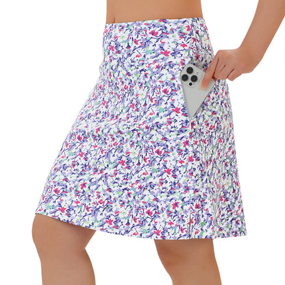 ANIVIVO Women's 20" Knee Length Skorts with Pockets Golf Tennis Skirt 2 Zipper Pockets High Waisted Built-In Shorts-Abstract Floral