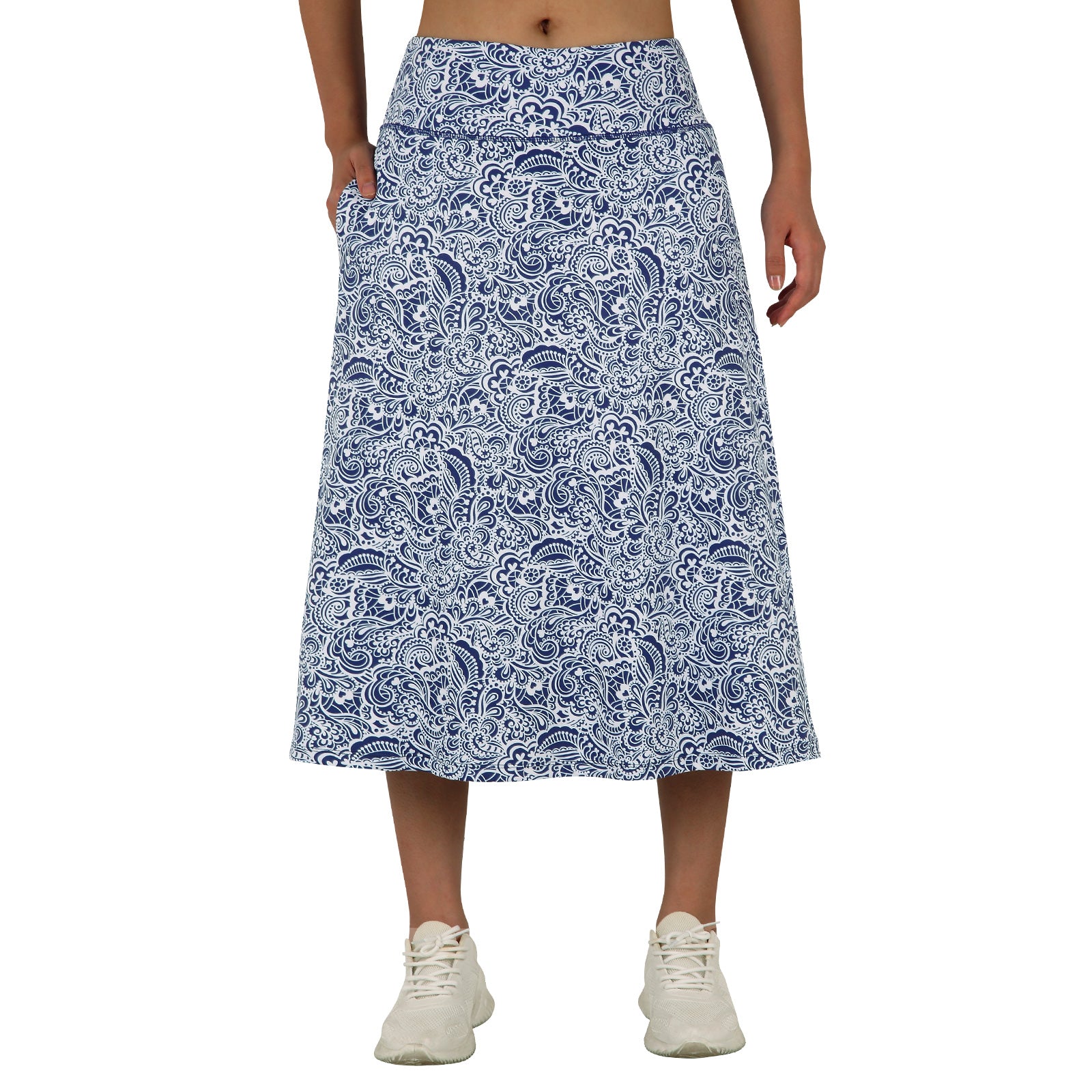 ANIVIVO Women 28" Midi Long Skorts Knee Length Athletic Skirt with Pocket-Bluefloral