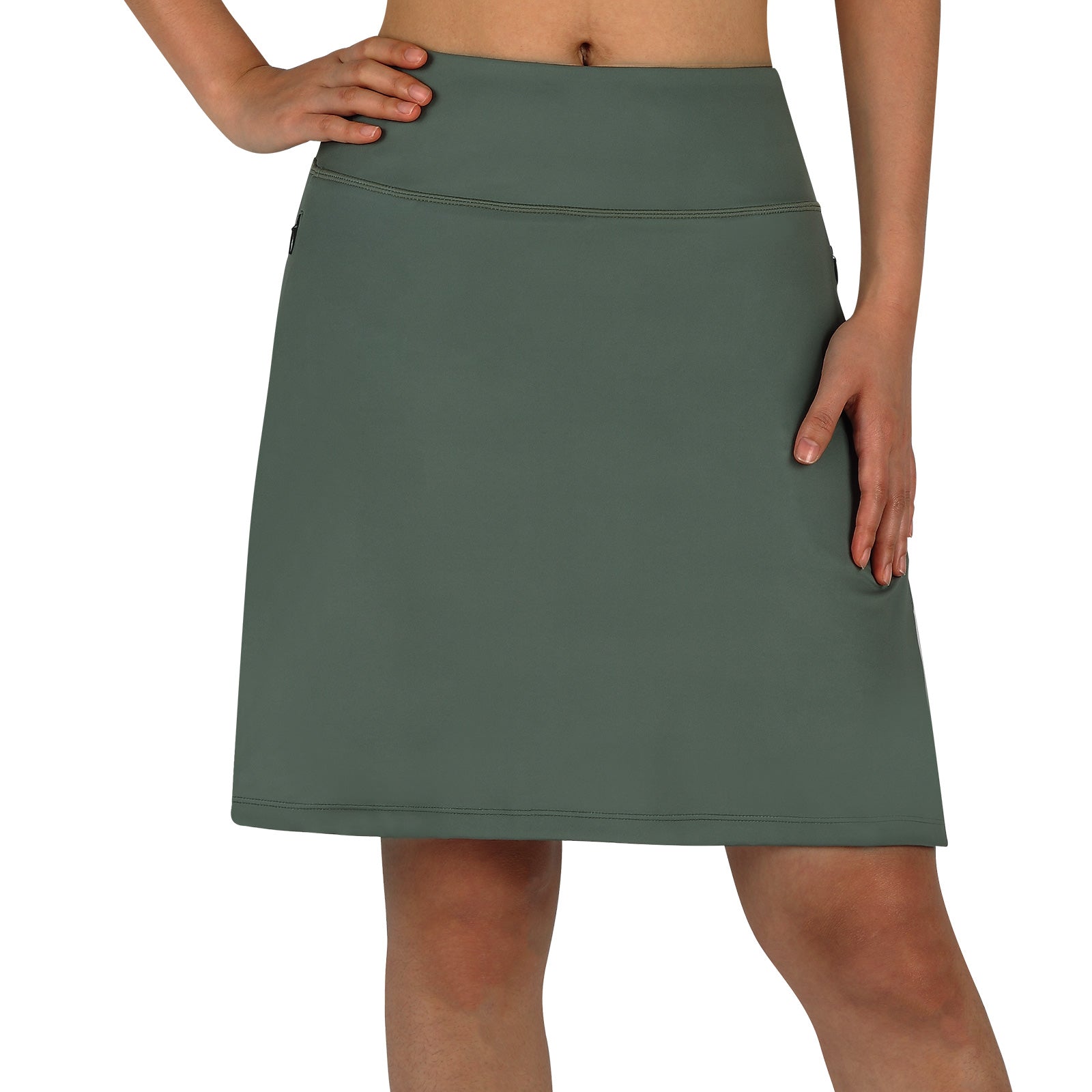ANIVIVO Women's 20" Knee Length Skorts with Pockets Golf Tennis Skirt 2 Zipper Pockets-Army Green