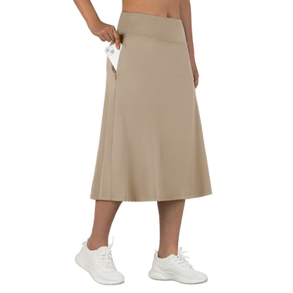 ANIVIVO Women 28" Midi Long Skorts Knee Length Athletic Skirt with Pocket-Khaki
