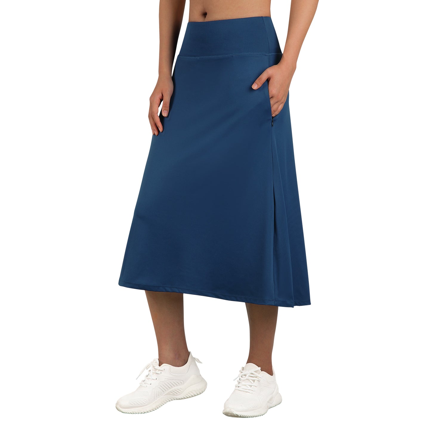 ANIVIVO Women 28" Midi Long Skorts Knee Length Athletic Skirt with Pocket-Navyblue
