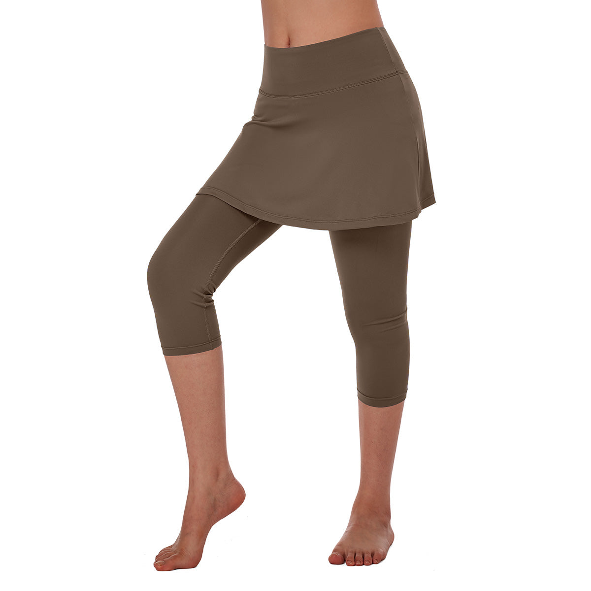 ANIVIVO Women Tennis Skirted Leggings Yoga Legging with Skirt-Brown