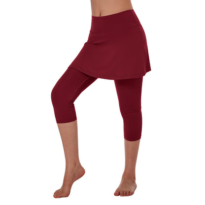 ANIVIVO Women Skirted Leggings Tennis Yoga Legging with Skirt Athletic-Winered