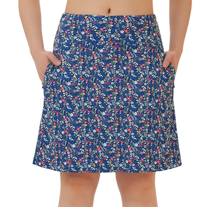ANIVIVO Women's 20" Knee Length Skorts with Pockets Golf Tennis Skirt 2 Zipper Pockets High Waisted Built-In Shorts-Bluemulti Flowers