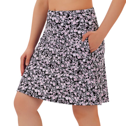 ANIVIVO Women's 20" Knee Length Skorts with Pockets Golf Tennis Skirt 2 Zipper Pockets High Waisted Built-In Shorts-Blackpink Leaves