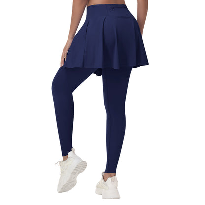 ANIVIVO Women Skirted Leggings Athletic Yoga Tennis Skirt with Legging Pleated, Pocket, Athletic, Exercise, Pickleball Clothes-Navyblue