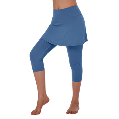 ANIVIVO Women Tennis Skirted Leggings Yoga Legging with Skirt-Steelblue
