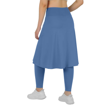ANIVIVO Skirted Leggings for Women with Pockets Long Skirt with full Leggings 25"Knee Length with 2 Zipper Pockets-Steel Blue