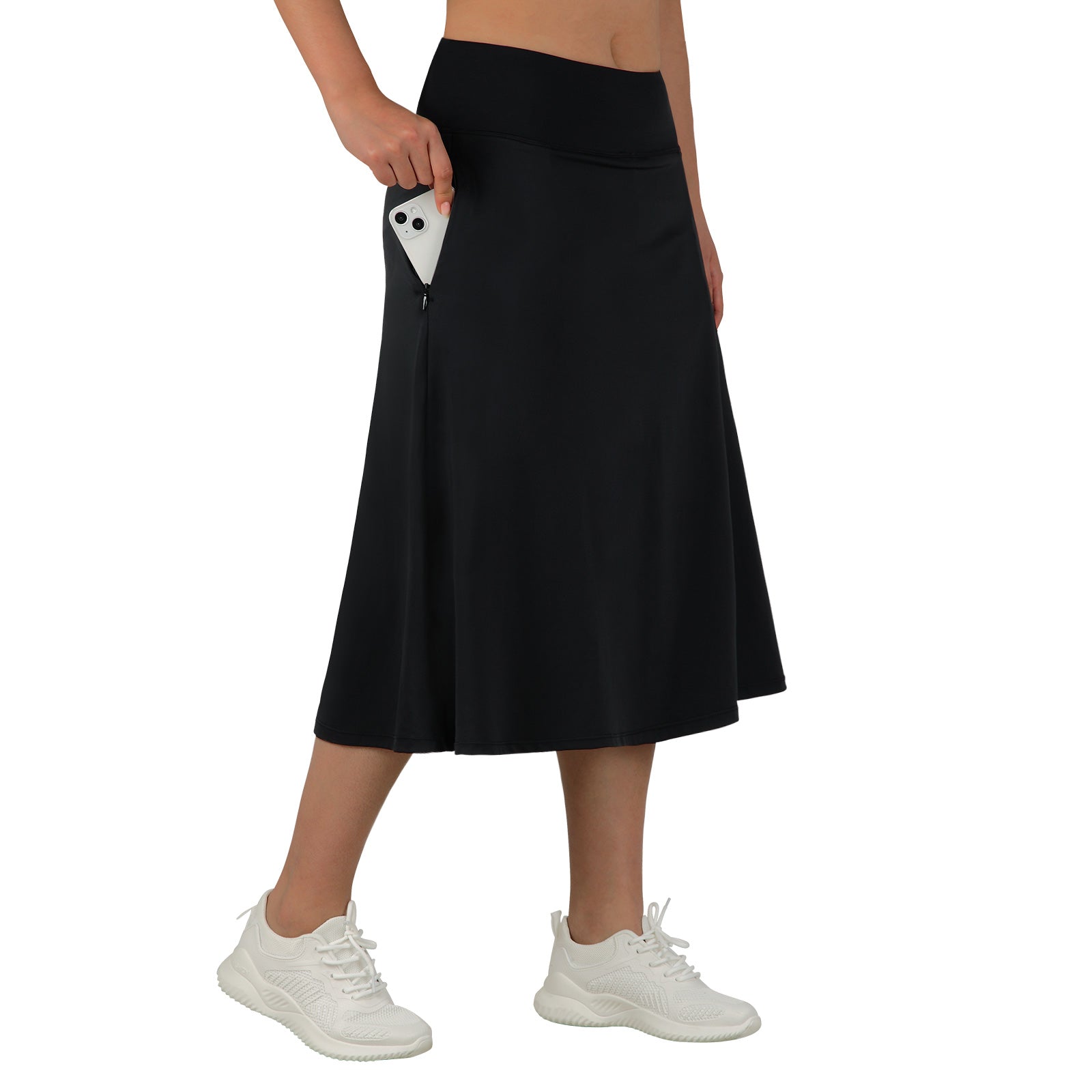 ANIVIVO Women 28" Midi Long Skorts Knee Length Athletic Skirt with Pocket-Black