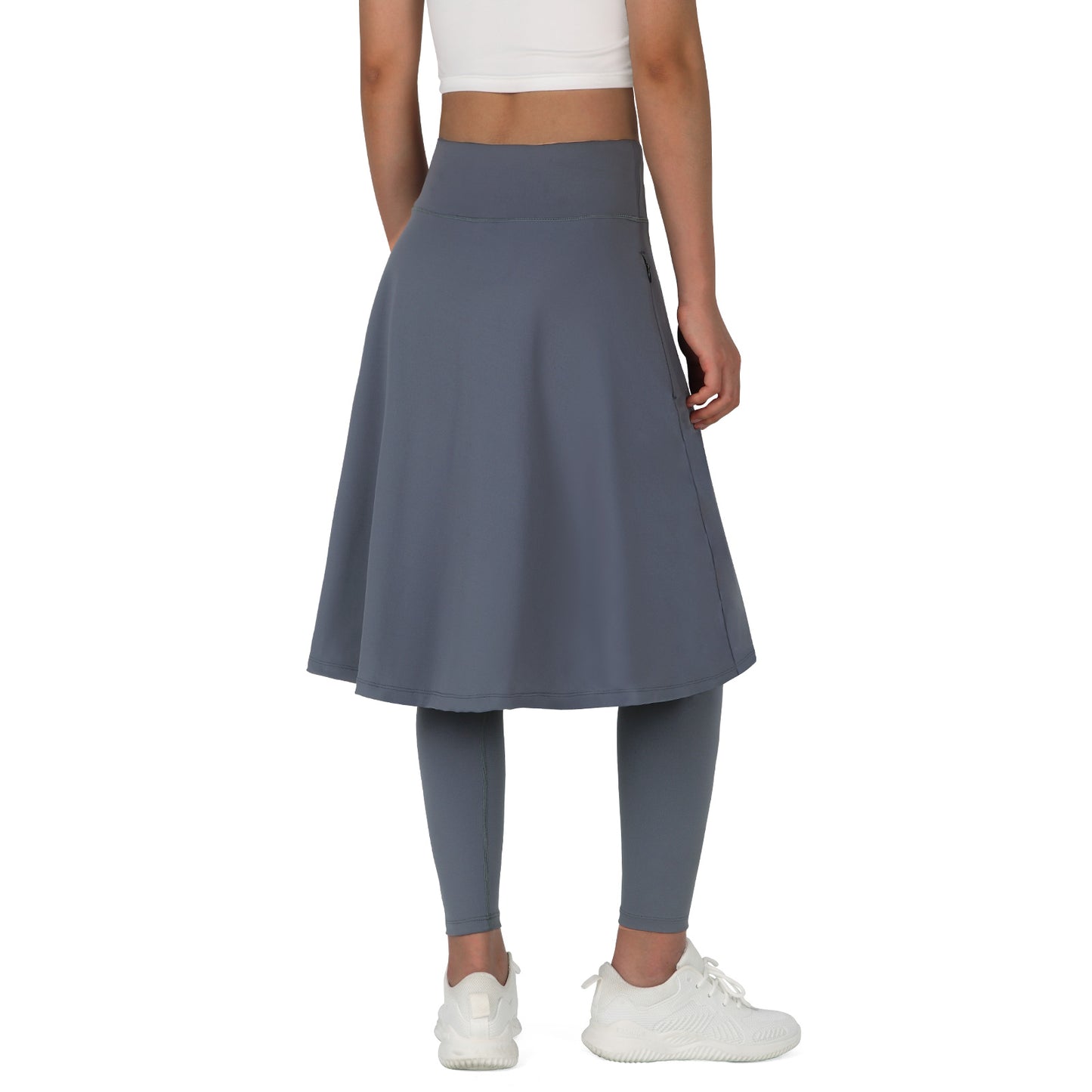 ANIVIVO Skirted Leggings for Women with Pockets Long Skirt with full Leggings 25"Knee Length with 2 Zipper Pockets-Grey