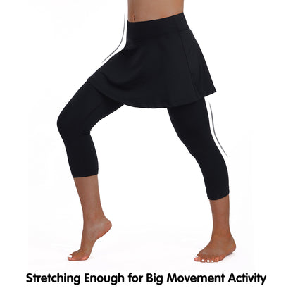 ANIVIVO Women Skirted Leggings Tennis Yoga Legging with Skirt Athletic-Black
