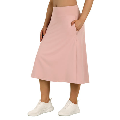 ANIVIVO Women 28" Midi Long Skorts Knee Length Athletic Skirt with Pocket-Light Pink