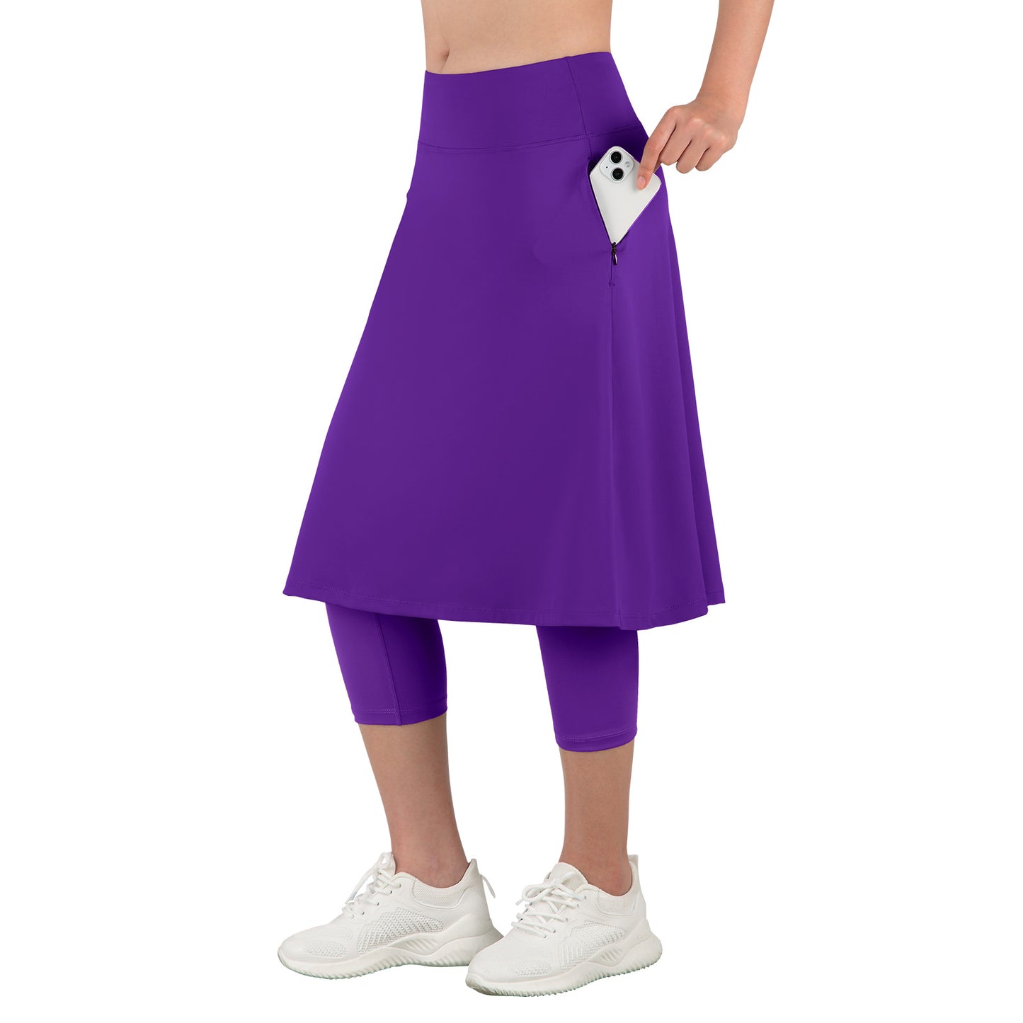 ANIVIVO Women Long Skirt with Leggings Skirted Leggings with Pockets High Waisted Zipper Pockets Modest Athletic skirt-Deep Purple