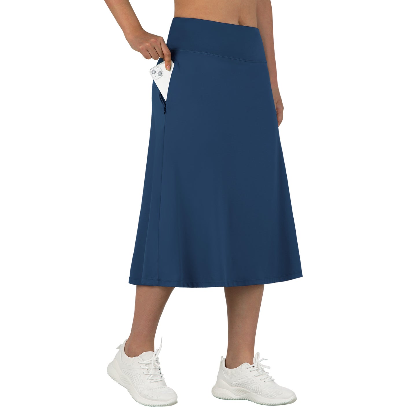 ANIVIVO Women 28" Midi Long Skorts Knee Length Athletic Skirt with Pocket-Navyblue
