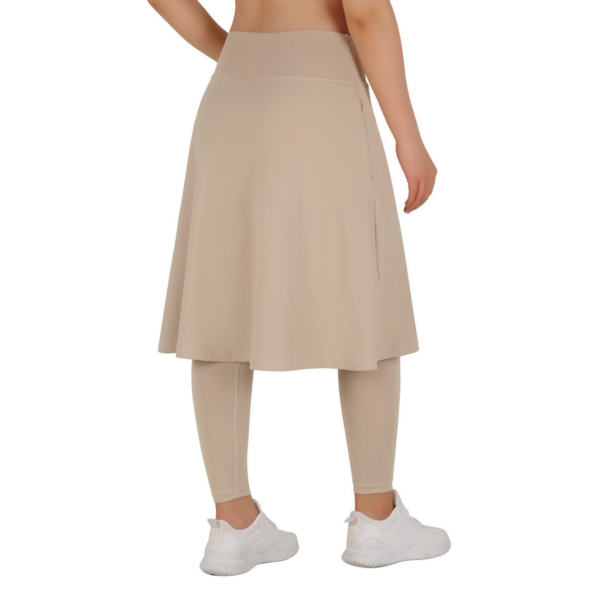 ANIVIVO Skirted Leggings for Women with Pockets Long Skirt with full Leggings 25"Knee Length with 2 Zipper Pockets-Khaki