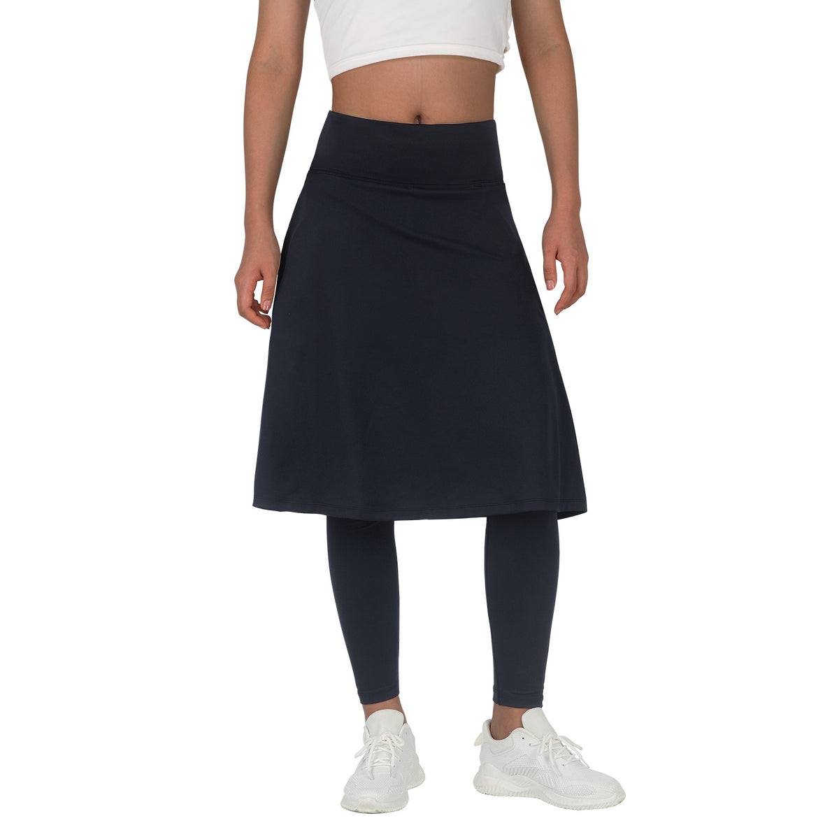 ANIVIVO Skirted Leggings for Women with Pockets Long Skirt with full Leggings 25"Knee Length with 2 Zipper Pockets-Black