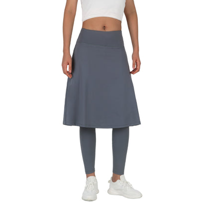 ANIVIVO Skirted Leggings for Women with Pockets Long Skirt with full Leggings 25"Knee Length with 2 Zipper Pockets-Grey