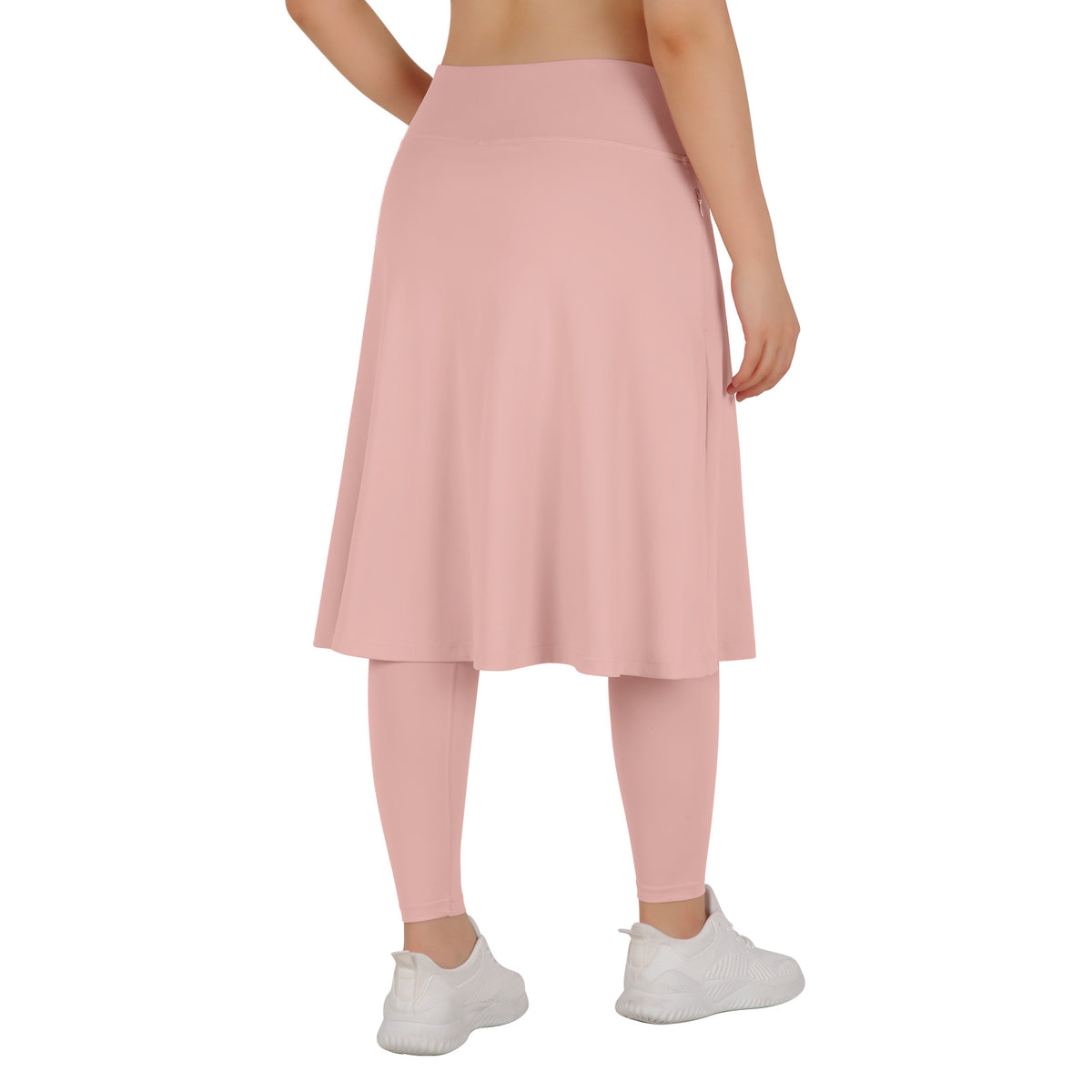 ANIVIVO Skirted Leggings for Women with Pockets Long Skirt with full Leggings 25"Knee Length with 2 Zipper Pockets-Light Pink